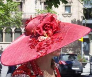 пазл Памела красные, очень широкие шляпы, применяемый женщинами